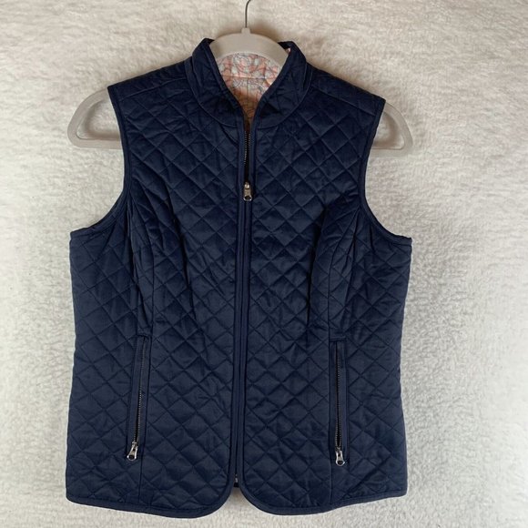 Vineyard Vines Vest Women's Small Navy Pink Full Zip Reversible Nautical 7617 - Picture 1 of 10